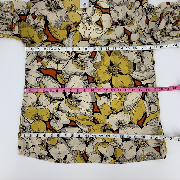 Cabi Sequel Blouse #3954, Yellow Floral V-Neck Long Sleeve Blouse, Small - Picture 14 of 16